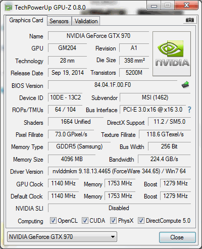 MSI GTX 970 Review - 970 GPUZ